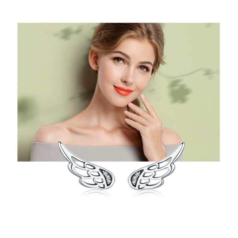 Boucles d'oreilles Femme Ailes orné de Cristal de Swarovski Blanc et Argent 925