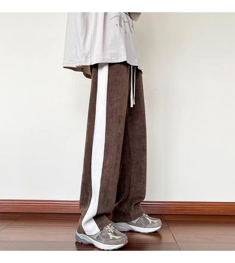 Dream Drop - Tweekleurige corduroy broek met trekkoord in de taille en rechte pijpen