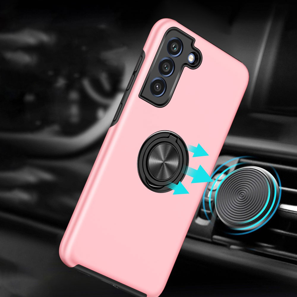 Samsung Galaxy S21 FE 5G Hybrid Hardcase Hülle   Magnetischer Kickstand Haltering - Rosa (Matt)