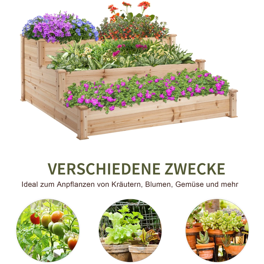 Outsunny Hochbeet mit stufenförmiges Design natur