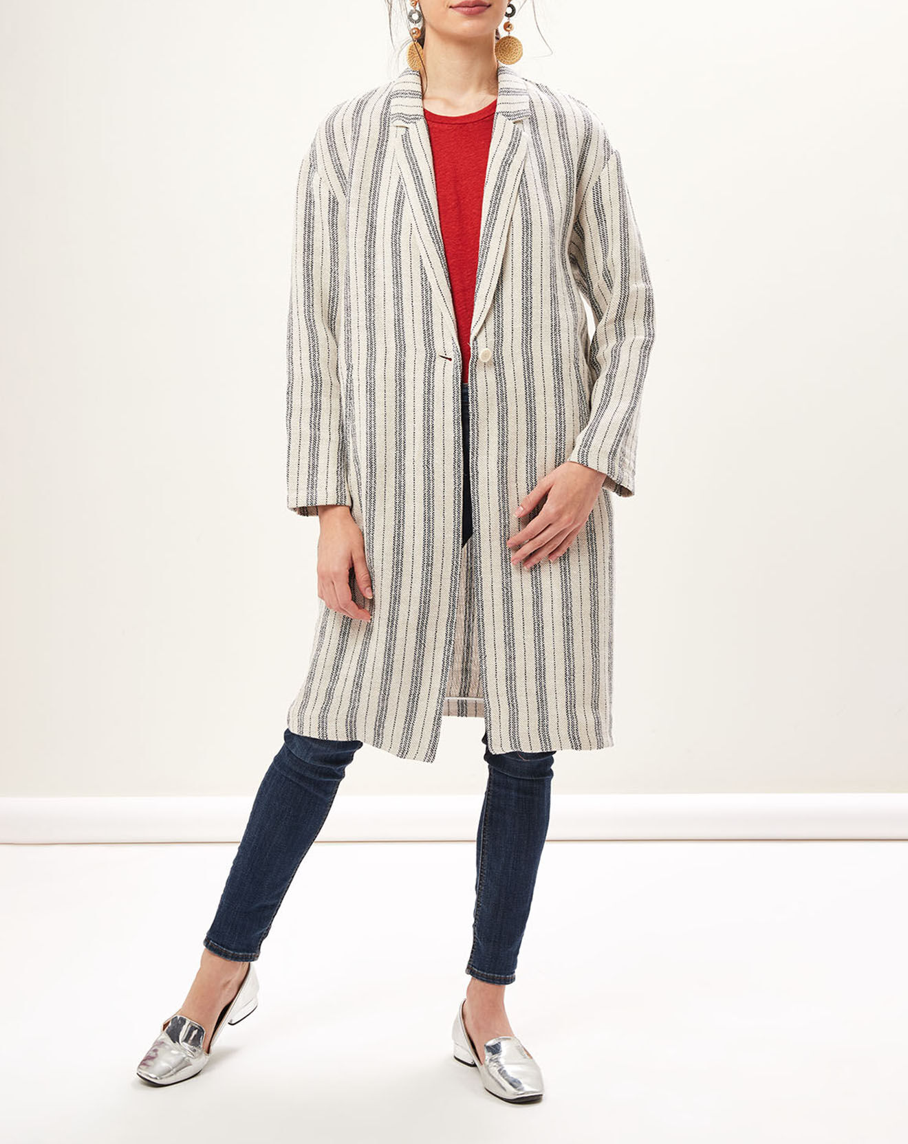 Hartford Veste longue 100% Lin Valino bleu/blanc