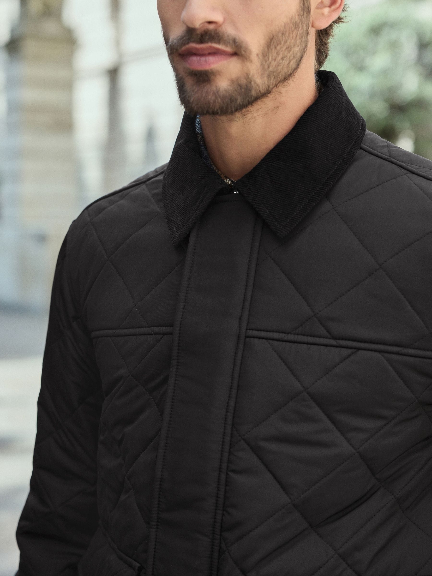 Zwart - Regenbestendige corduroy colbert met schuine doorgestikte ruit