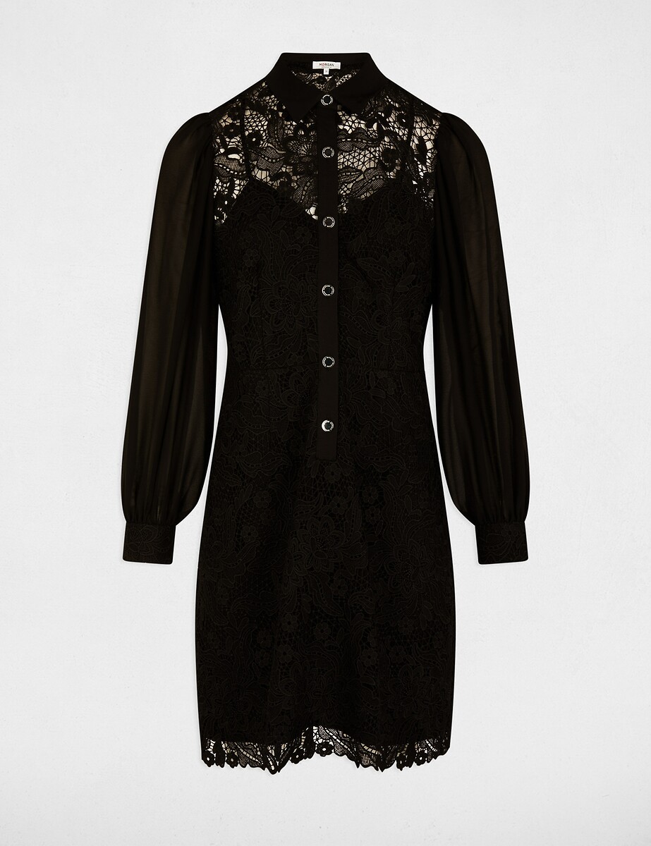 MORGAN<br>Vestido curto e reto de renda