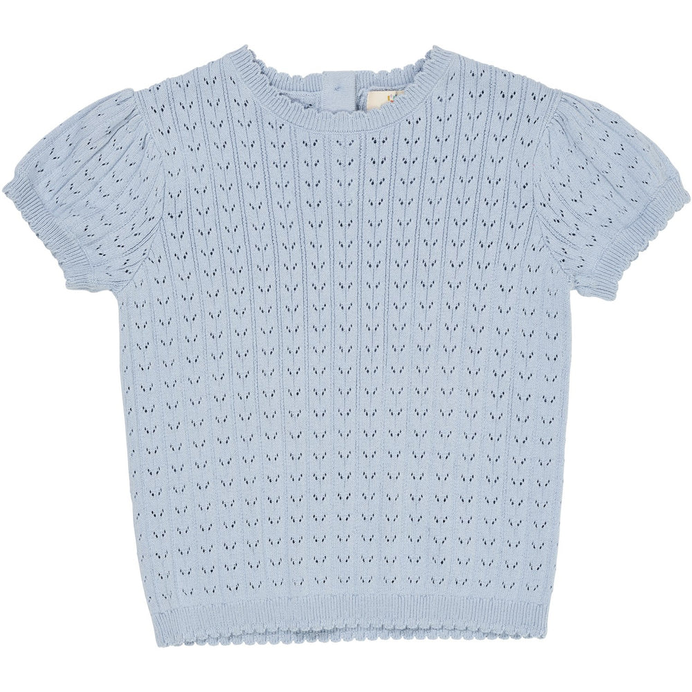 Køb COPENHAGEN COLORS Dusty Blue Strikket Pointelle Bluse