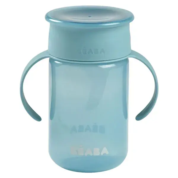 Copo de treinamento Béaba 360° à prova de vazamentos com alças removíveis, azul, 340 ml