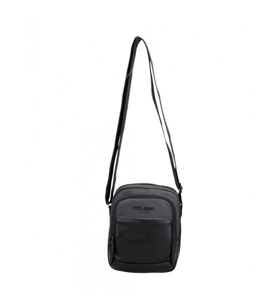 Bolsa de ombro média Pepe Jeans com dois compartimentos, cinza e preta.