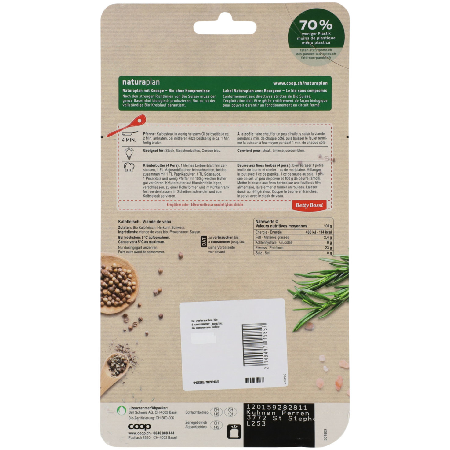 Naturaplan Bio Kalbssteak Nierstück 1 Stück 165g