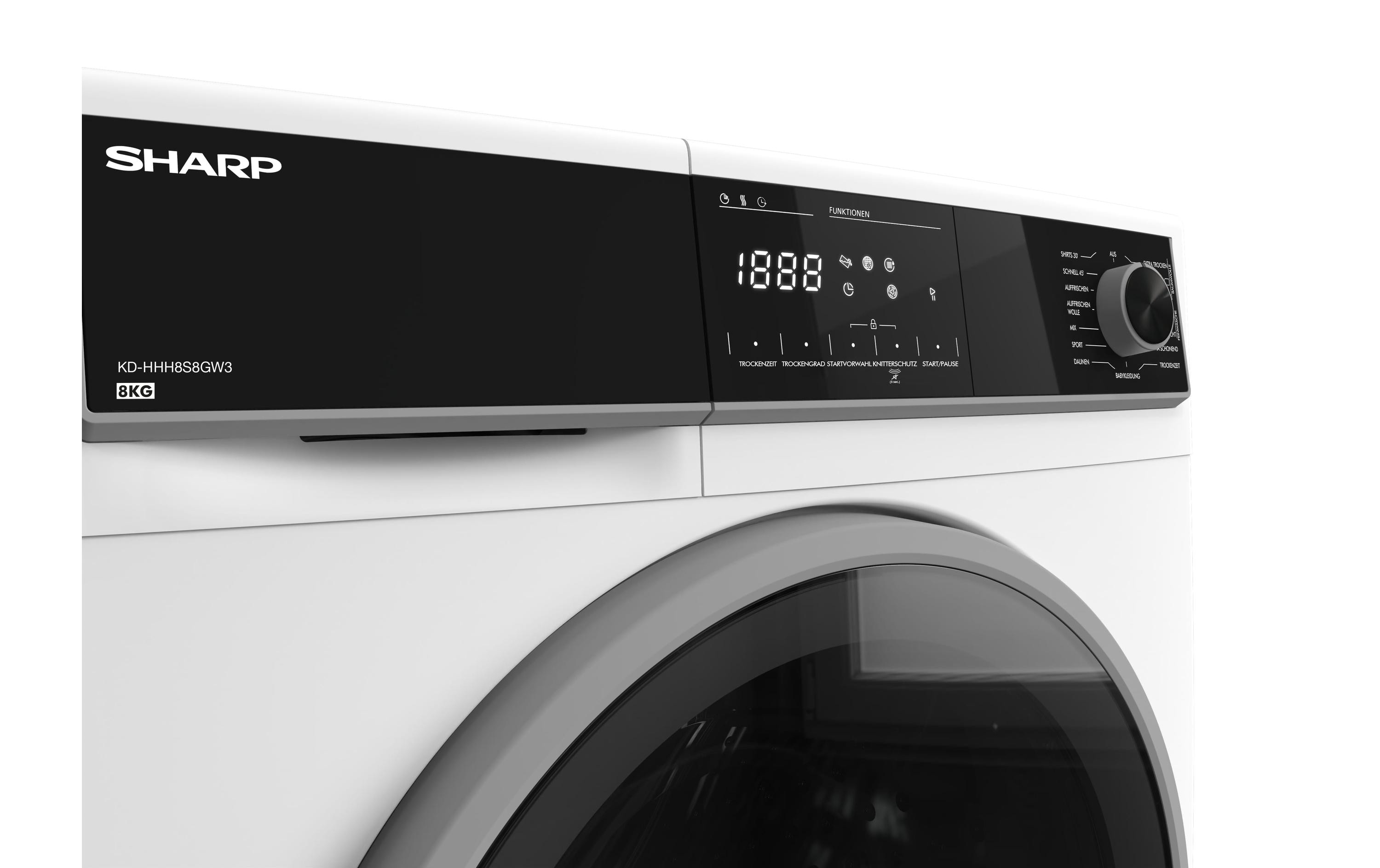 Wäschetrockner KD-HHH8S8GW3-DE Rechts<br>Trockner mit automatischer Knitterschutzfunktion und LED-Innenbeleuchtung