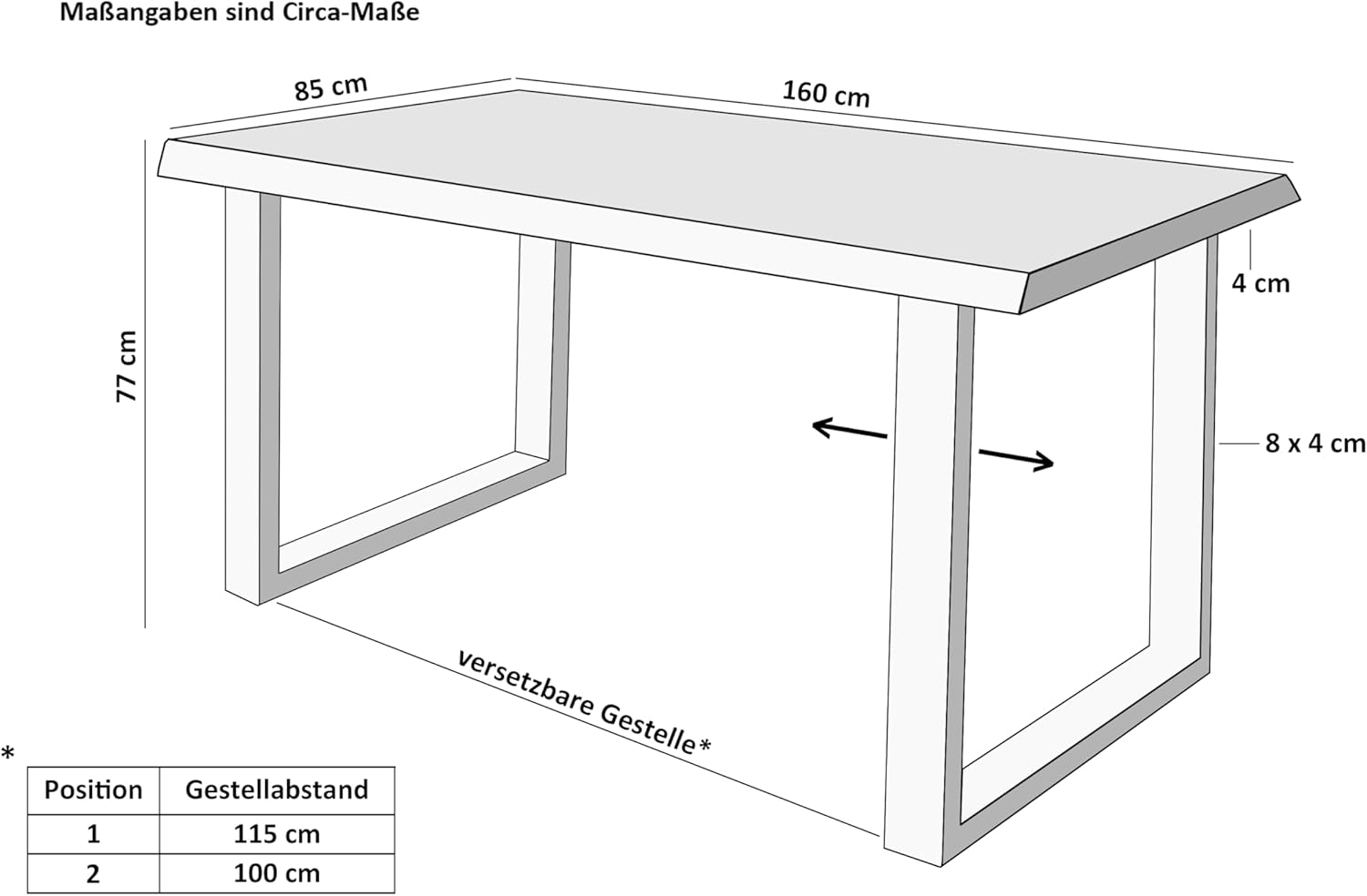 SAM Esstisch Josy | 160 x 85 cm | Holz Wildeiche-Optik| U-Gestell Metall schwarz | 40 mm Tischplatte mit Baumkante | Tisch für Esszimmer & Küche