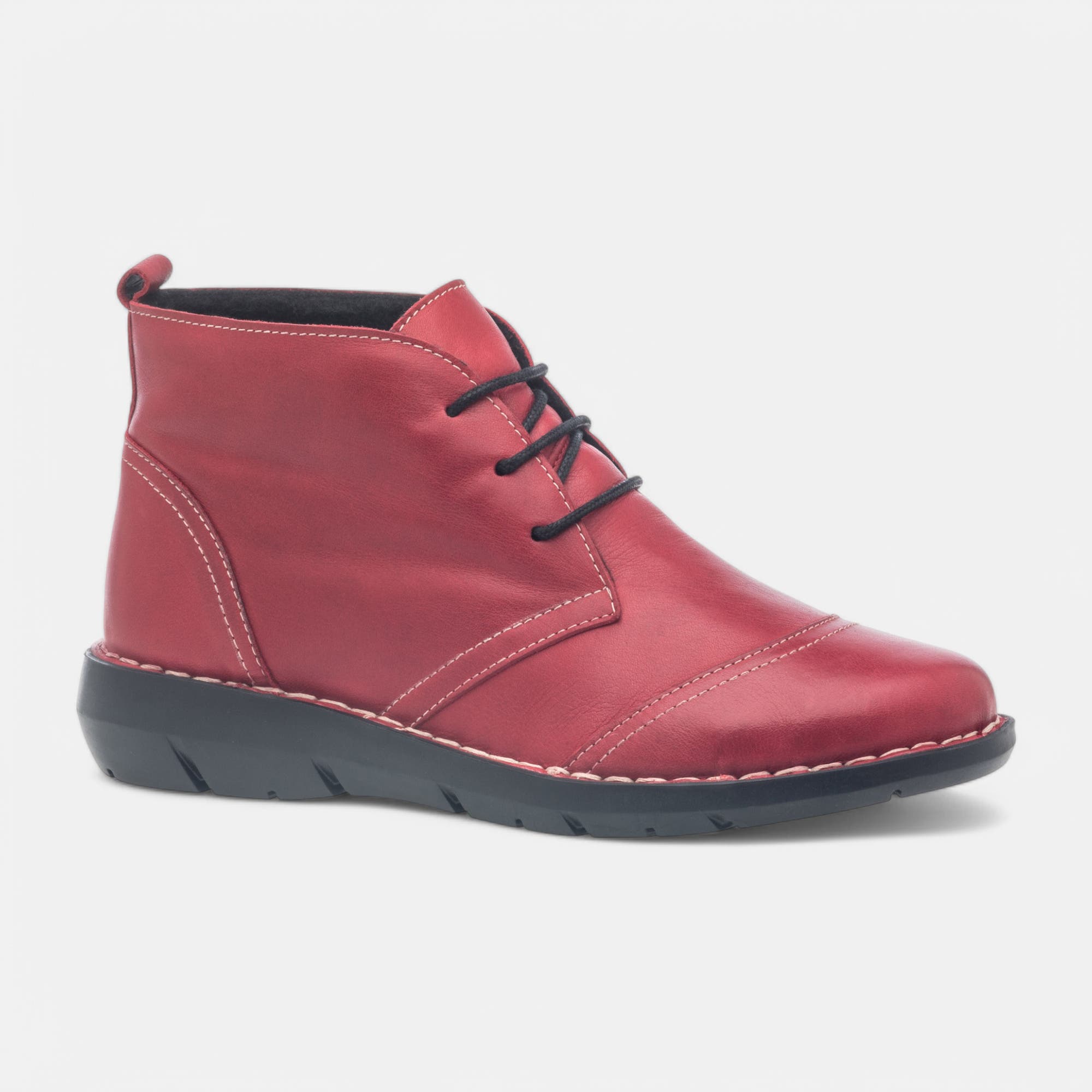 Bottines à lacets Femme en cuir rouge