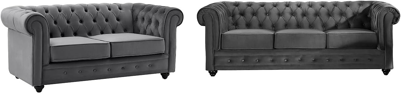 Vente-unique-Sofa 3-Sitzer & 2-Sitzer - Samt - Anthrazit - Chesterfield