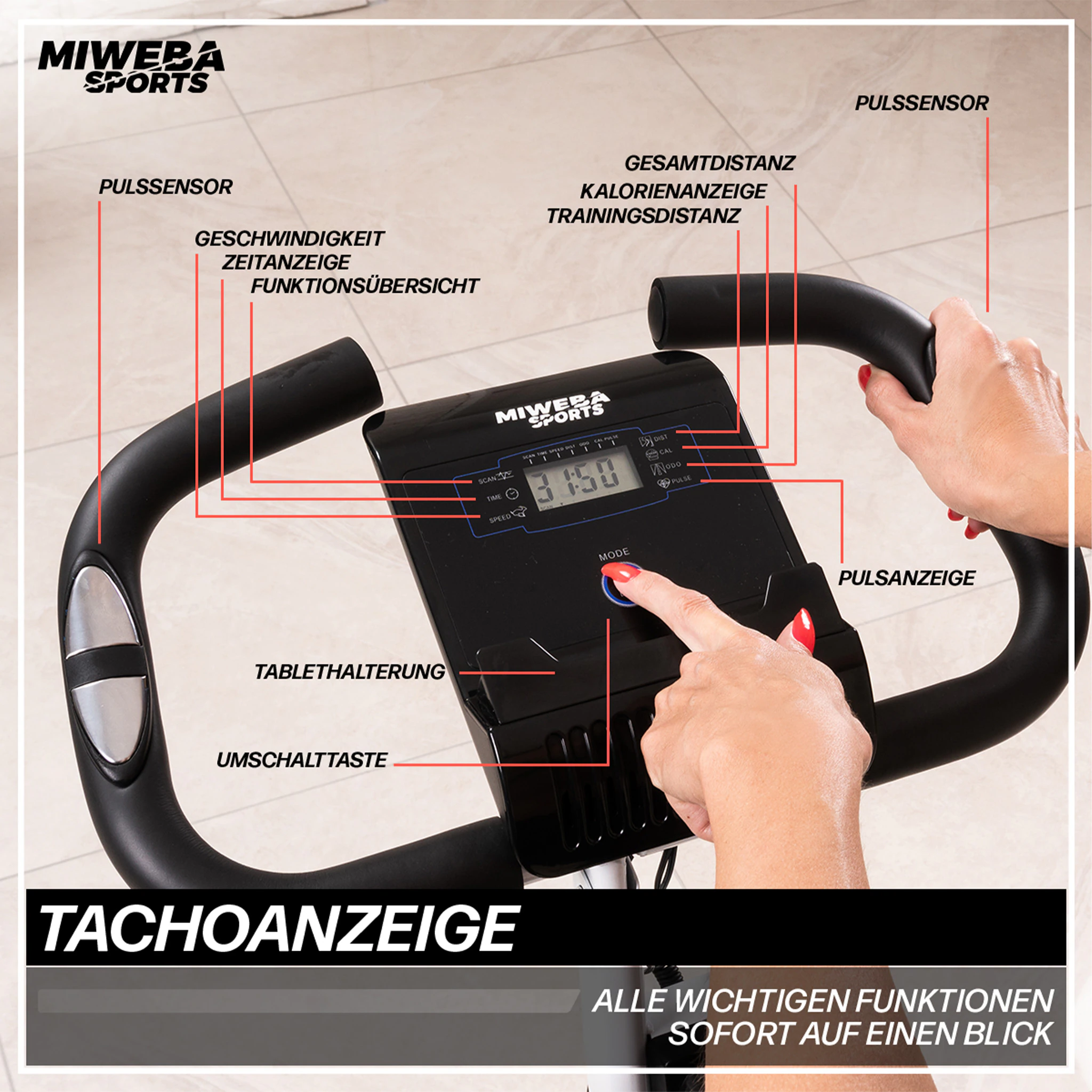 Miweba Sports X-Bike Xycling MX100 mit Rückenlehne, klappbar, 3 kg Schwungrad (Classic, Schwarz Rot)