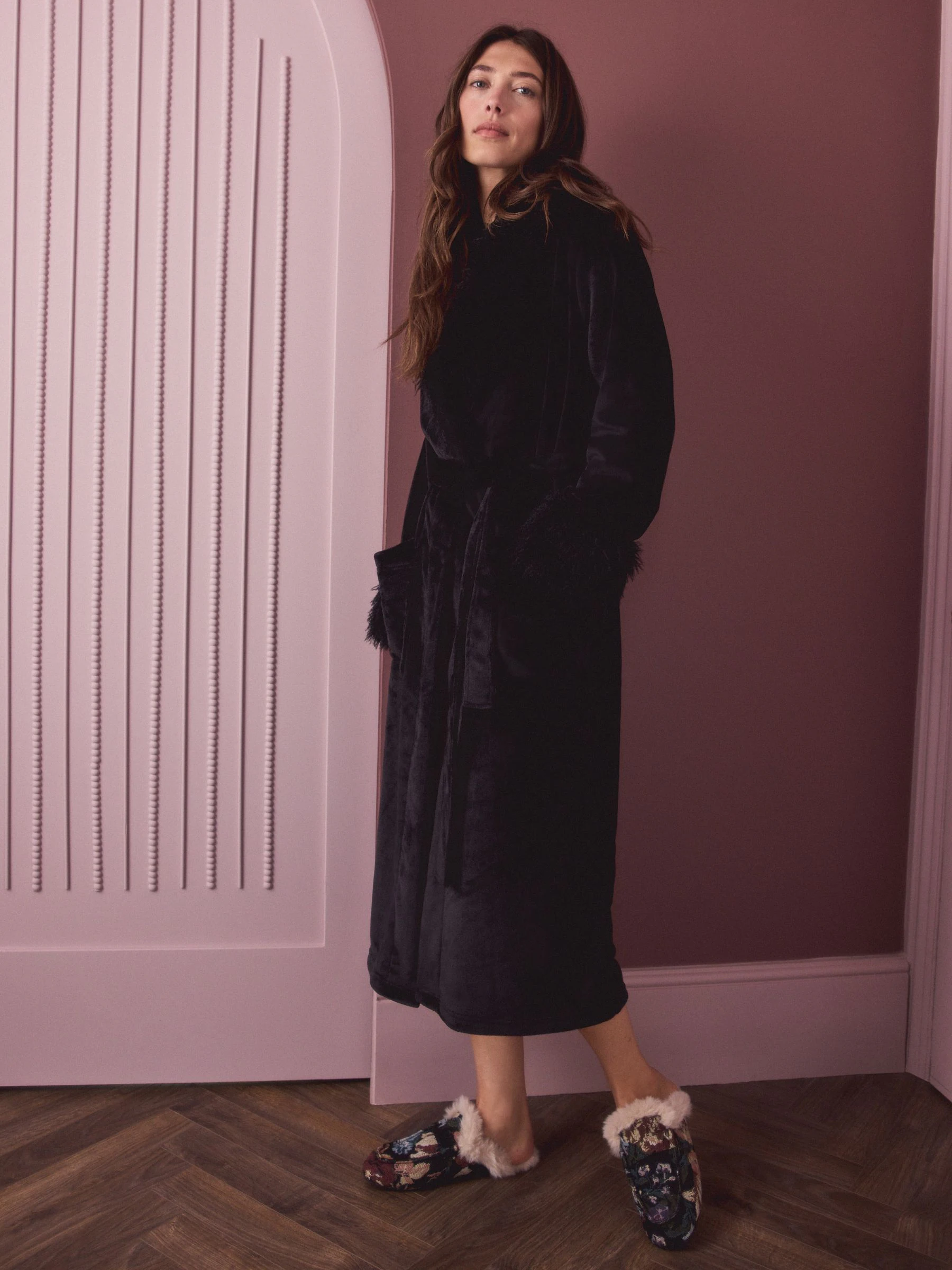 Zwart - Fur Trim Robe