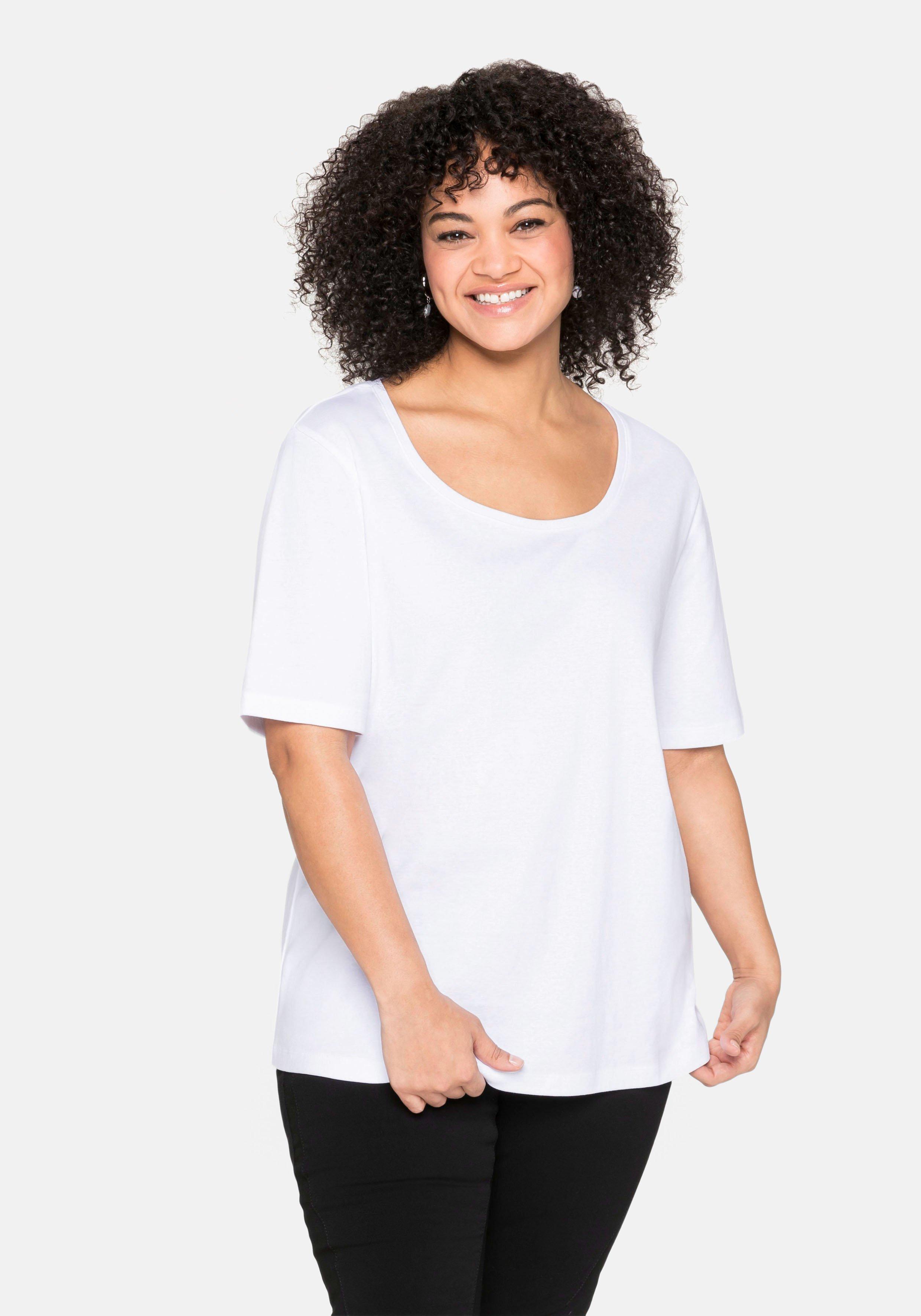 T-Shirt mit tiefem Ausschnitt und längerem Ärmel