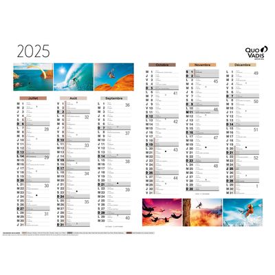 Quo Vadis - Calendrier éphéméride - 2025 - Français - Fantaisie - Multicolore - 12 mois de janvier à décembre - 55x40,5 cm - Papier Clairefontaine blanc - Fabrication française