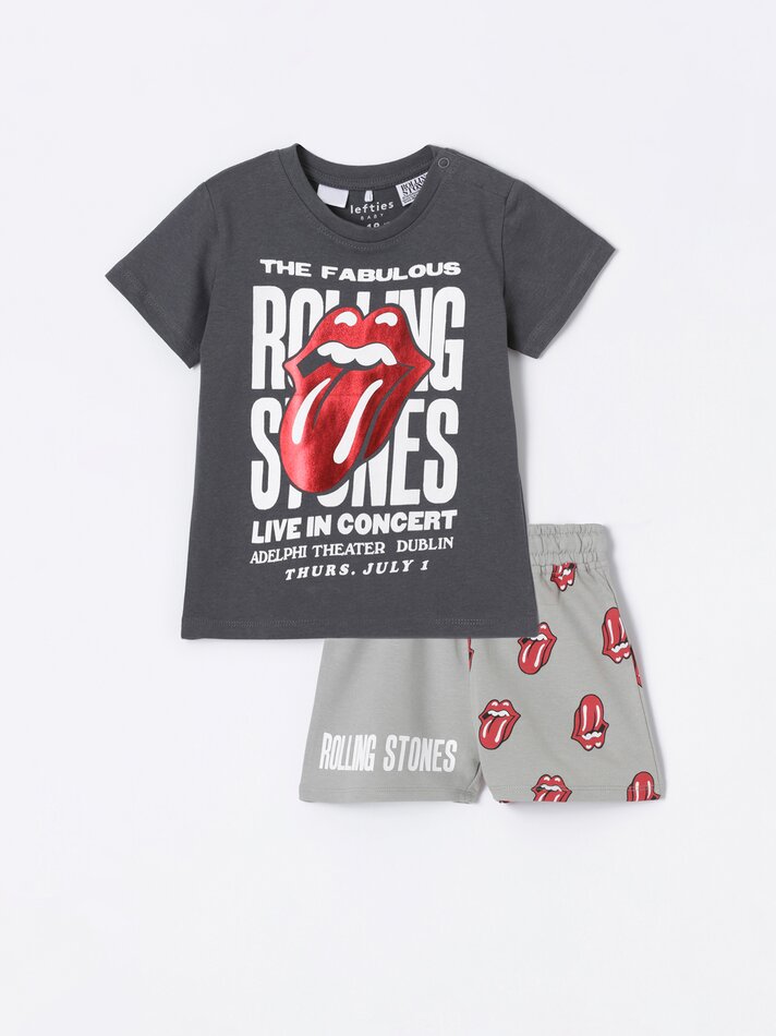 Conjunto de camiseta e bermuda Rolling Stones - Universal - Cinza Antracite