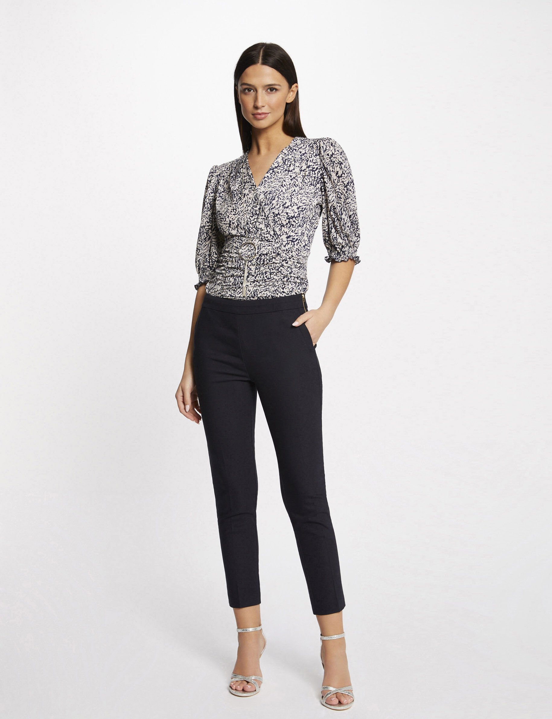 T-shirt manches 3/4 col bijou imprimé multico femme - multico
