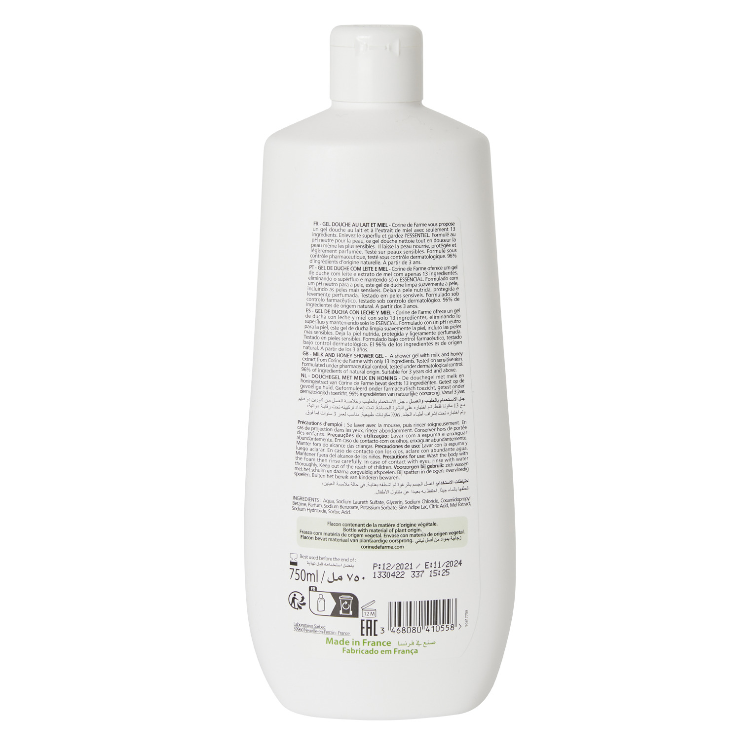GEL BANHO CORINE DE FARME LEITE E MEL 750 ML