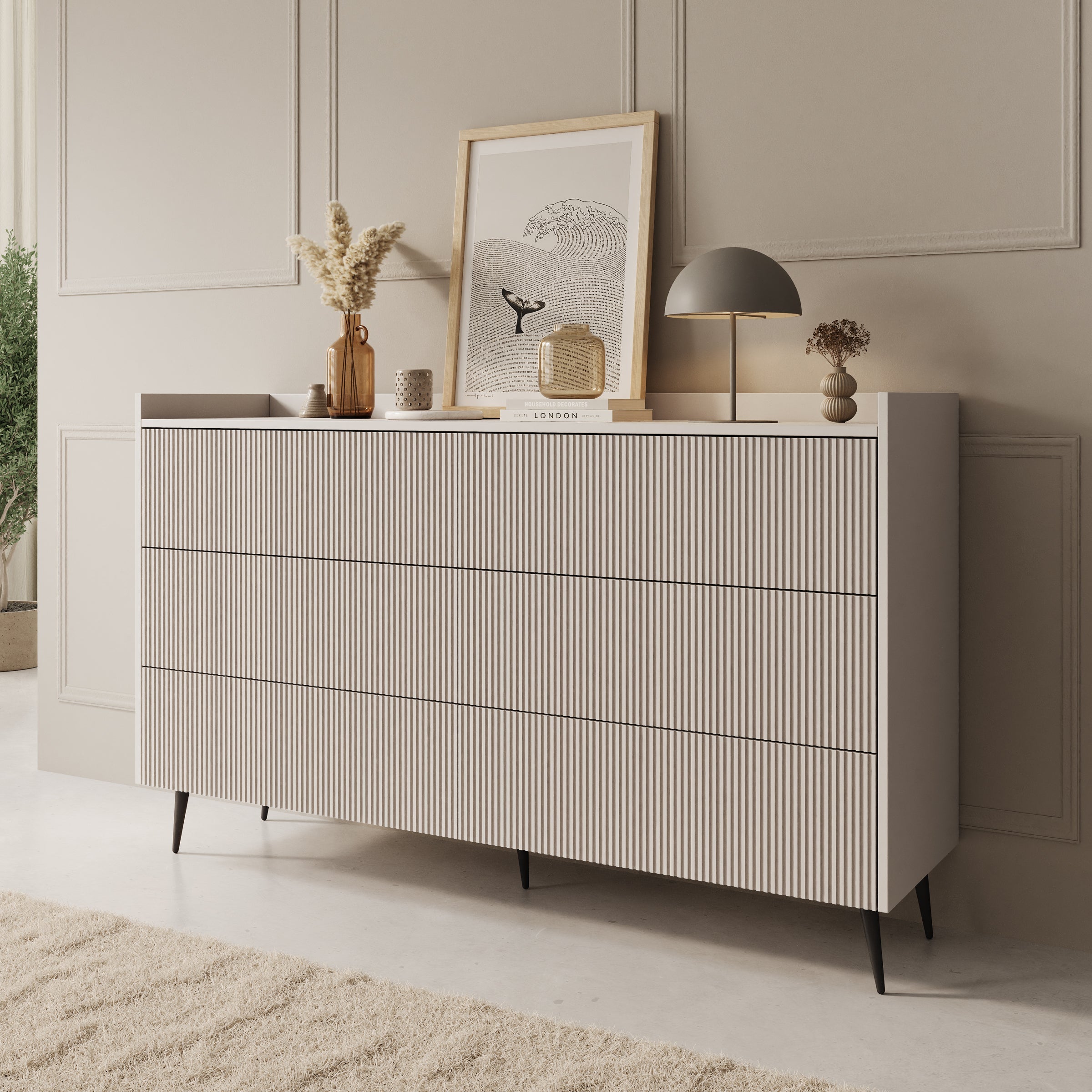 Meubella - Asty - Ladekast met 6 lades - Beige - 150x41x92 cm