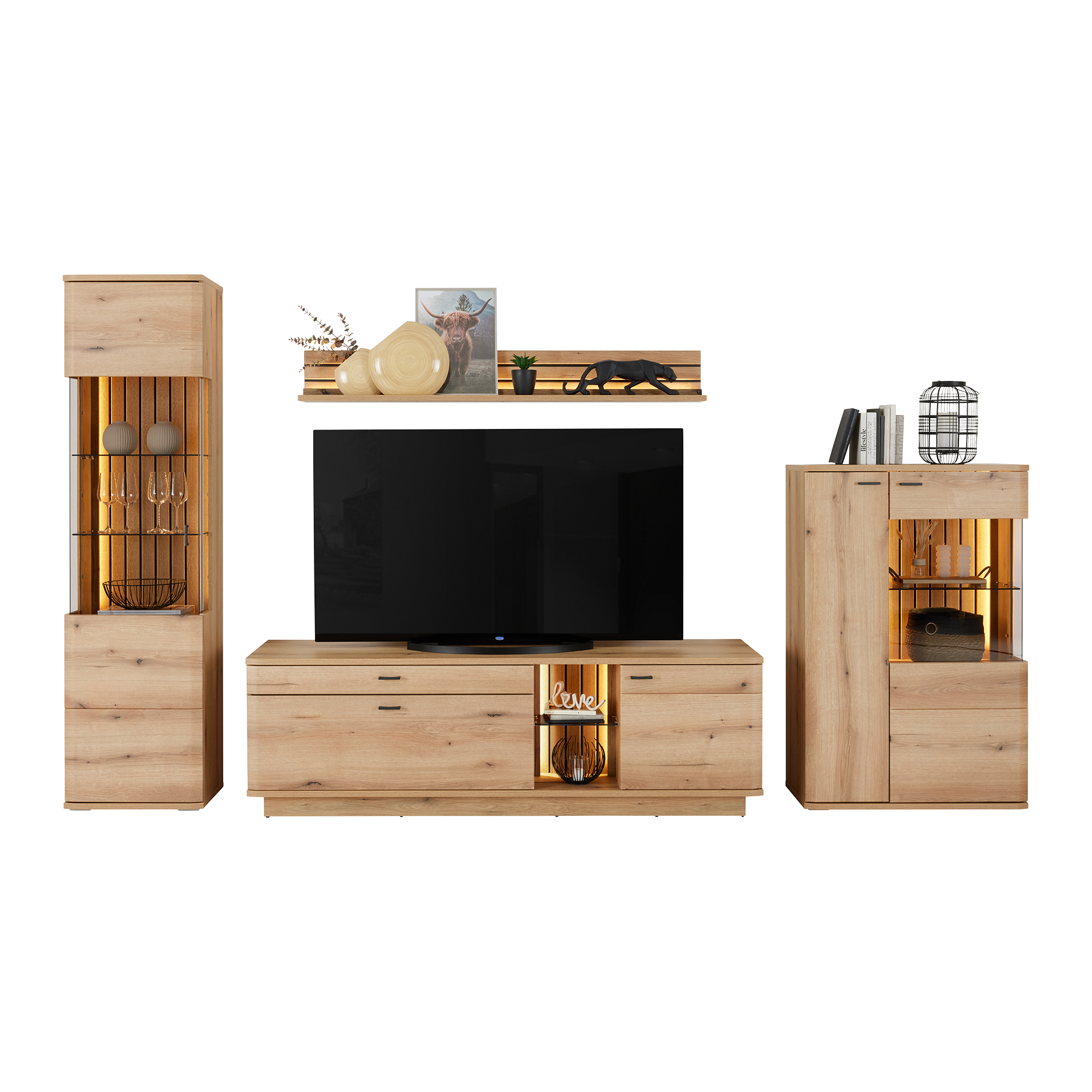 Standvitrine - Evoke Eiche - mit Schattenfuge - 191 cm