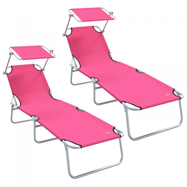 vidaXL Espreguiçadeiras Dobráveis 2 Peças com Toldo Rosa Tecido Oxford 600D - 3565451136