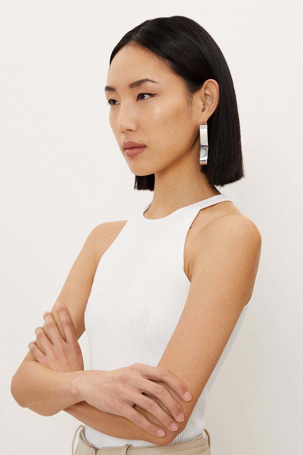 KarenMillen Gilet sans manches style racer en maille côtelée mélangée à la viscose