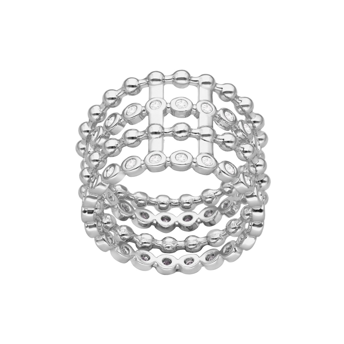 Bague Argentée Multi Anneaux De Cercles Sertis