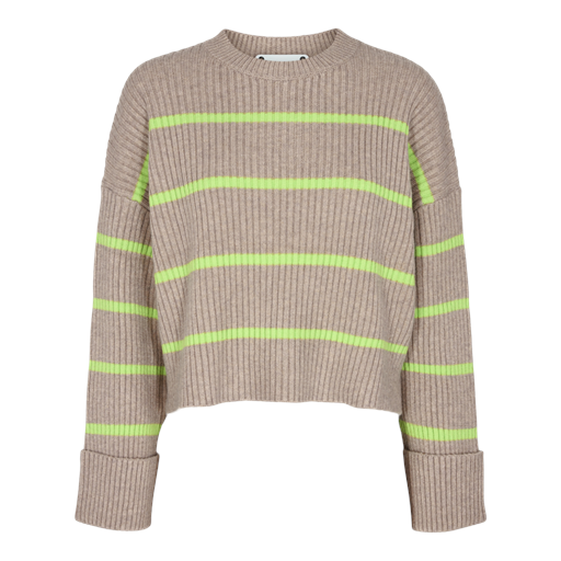 Co'Couture Row Stripe Box Crop Striktrøje, Champagne, L