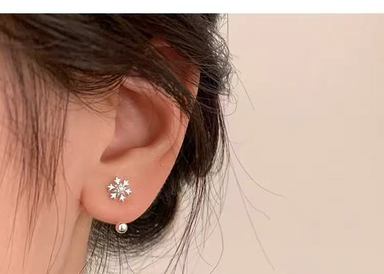 pexrl sieraden - Sterling zilveren sneeuwvlok oorbel met strass