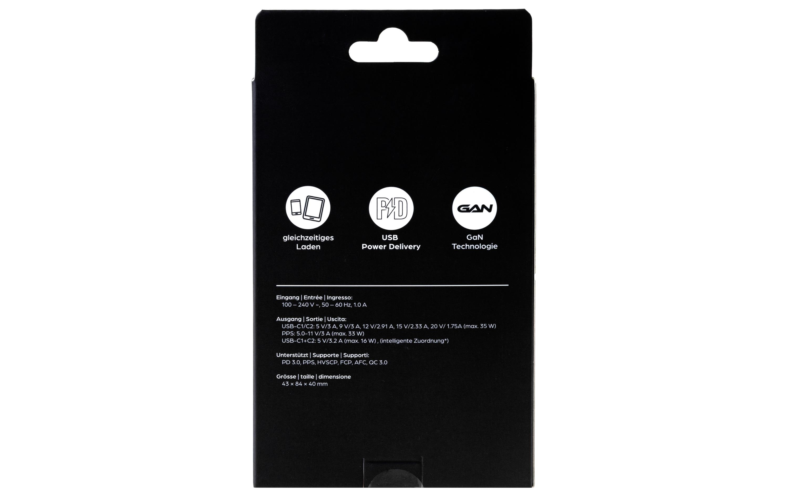 USB-Wandladegerät Dual 2C 35 W GaN SchwarzLadeadapter mit zwei USB-C-Ports