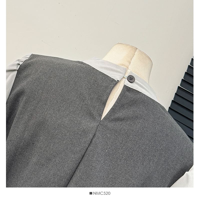 Lemongrass - Tweedelige losse blouse met strikhals en sjerp