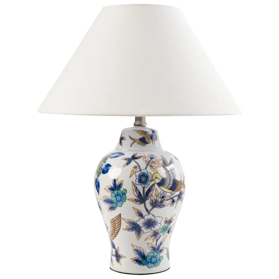 MORACA - Tafellamp - Wit/Blauw - Porselein/Linnen