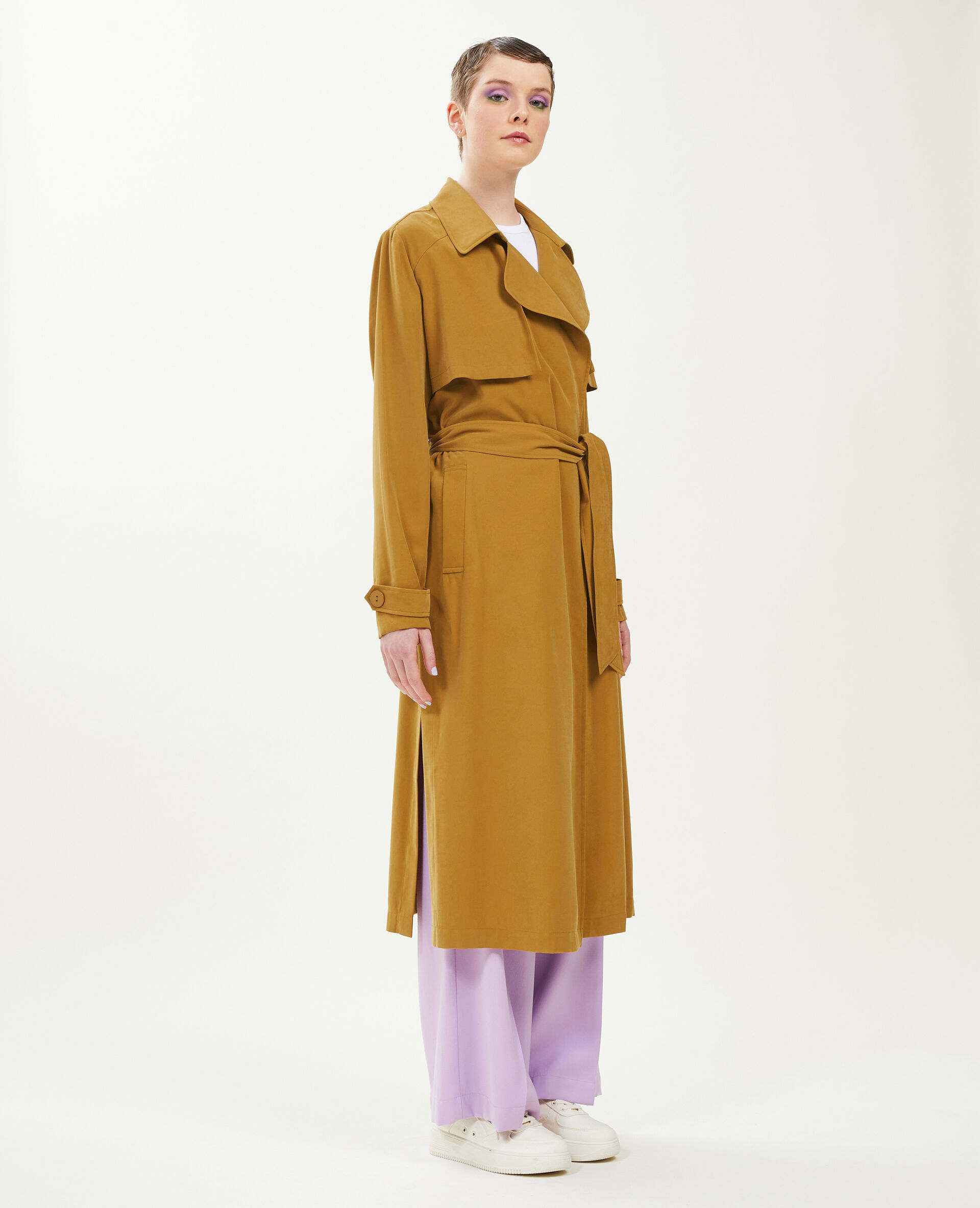 Trench long en tissu fluide - Marron