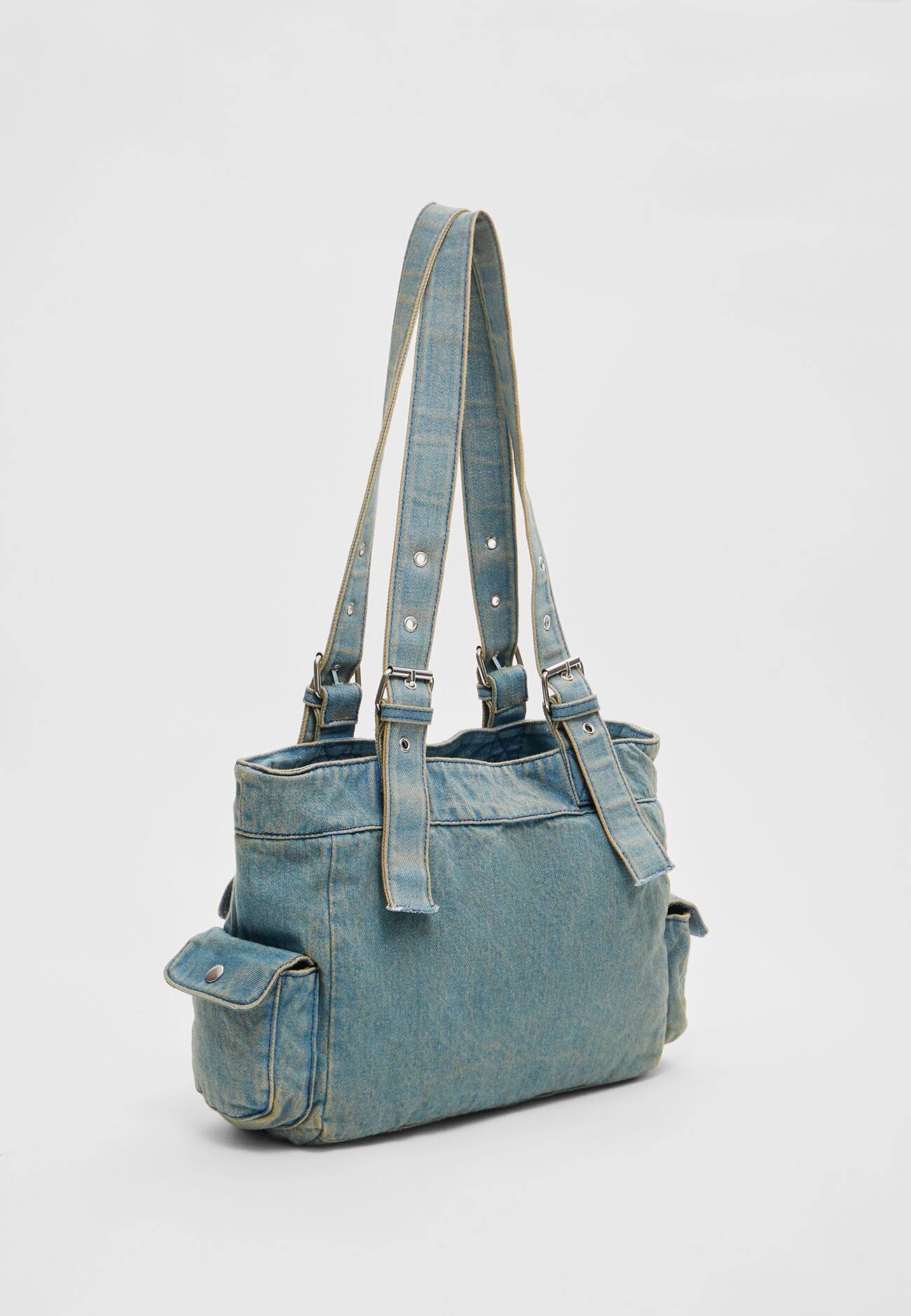 Bolsa de tecido jeans com bolsos