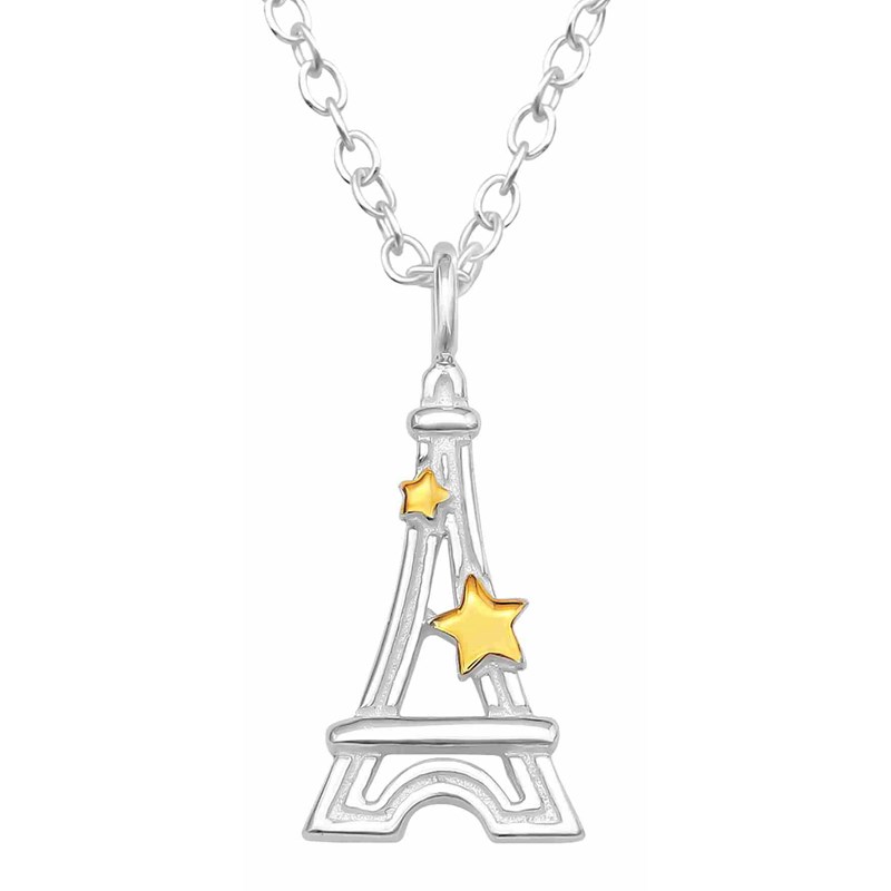 Collier tour Eiffel étoilés dorées en argent 925