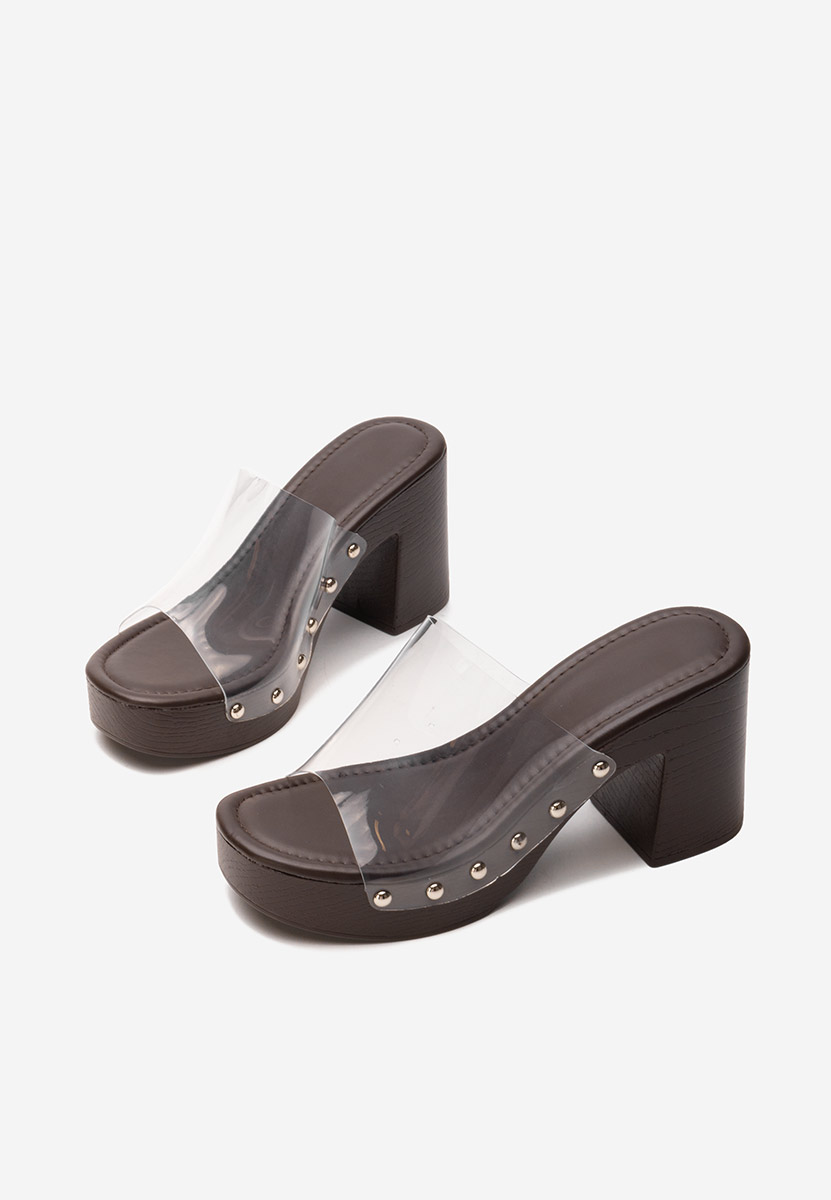 Mules à talon épais bruns Wanetta