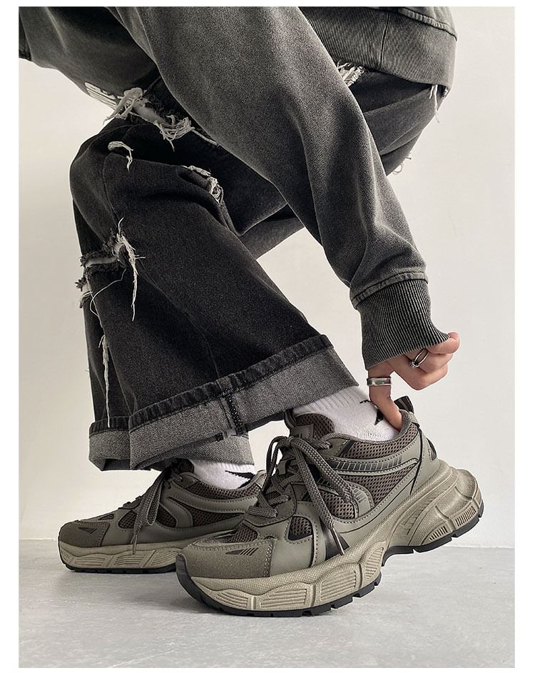 HANO - Gestreepte platform veterschoenen