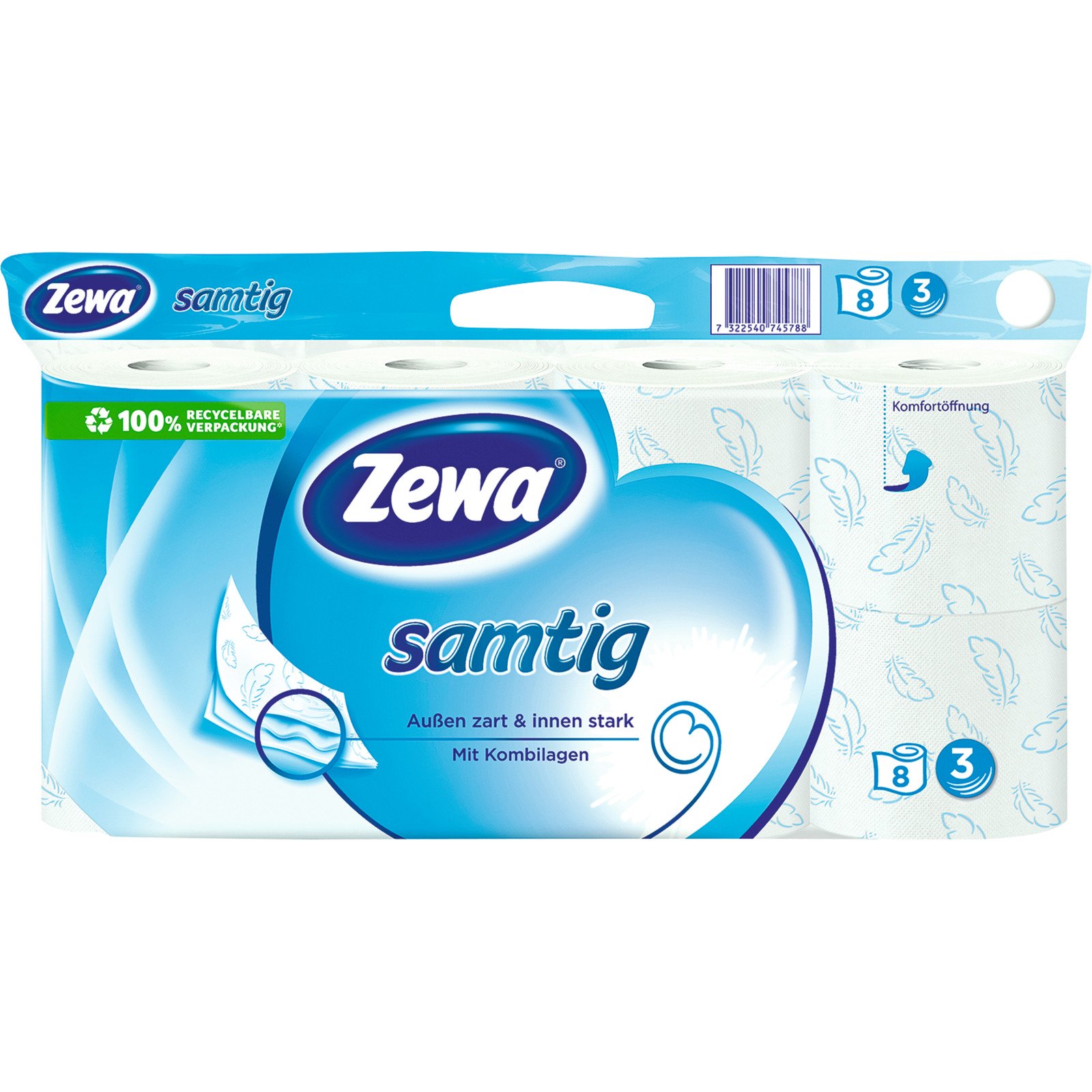 Zewa Toilettenpapier Samtig 3-lagig 8 Rollen