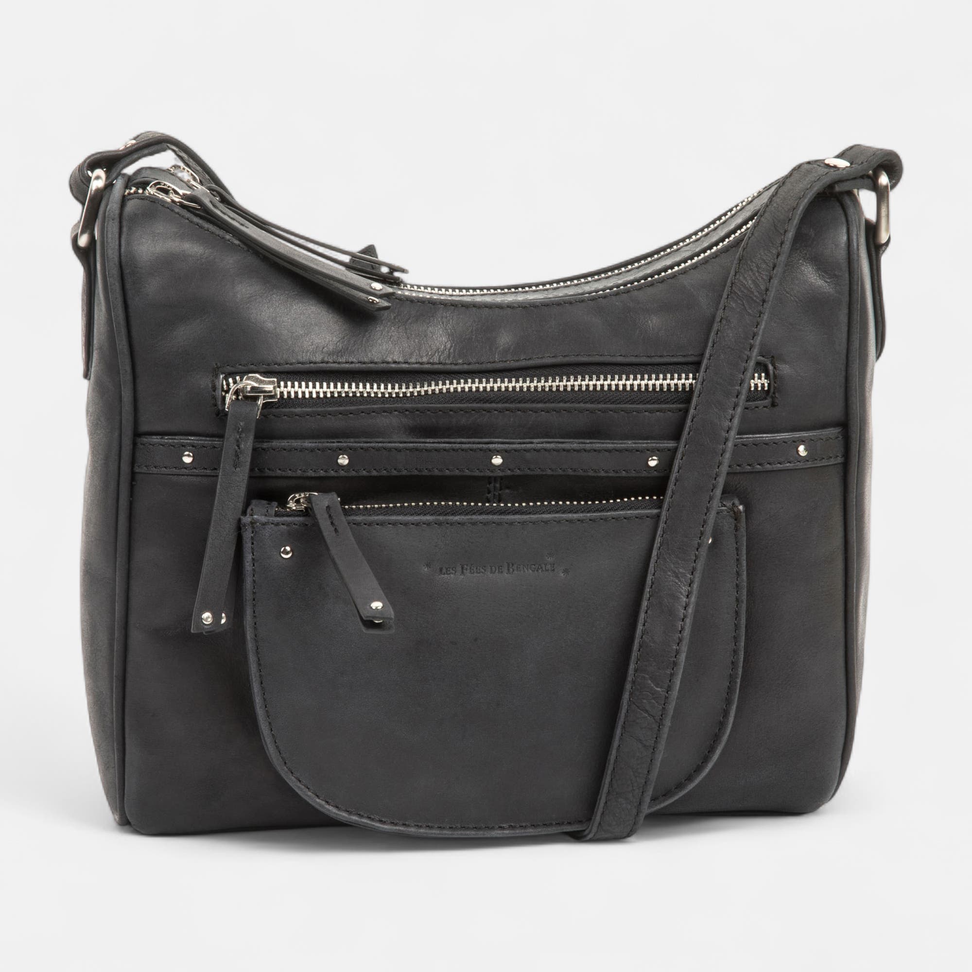 Sac bandoulière en cuir noir