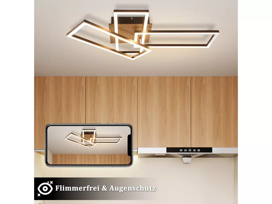 NETTLIFE Plafonnier LED Chambre Cadre Noir 102CM Dimmable avec Télécommande Moderne Intensité variable