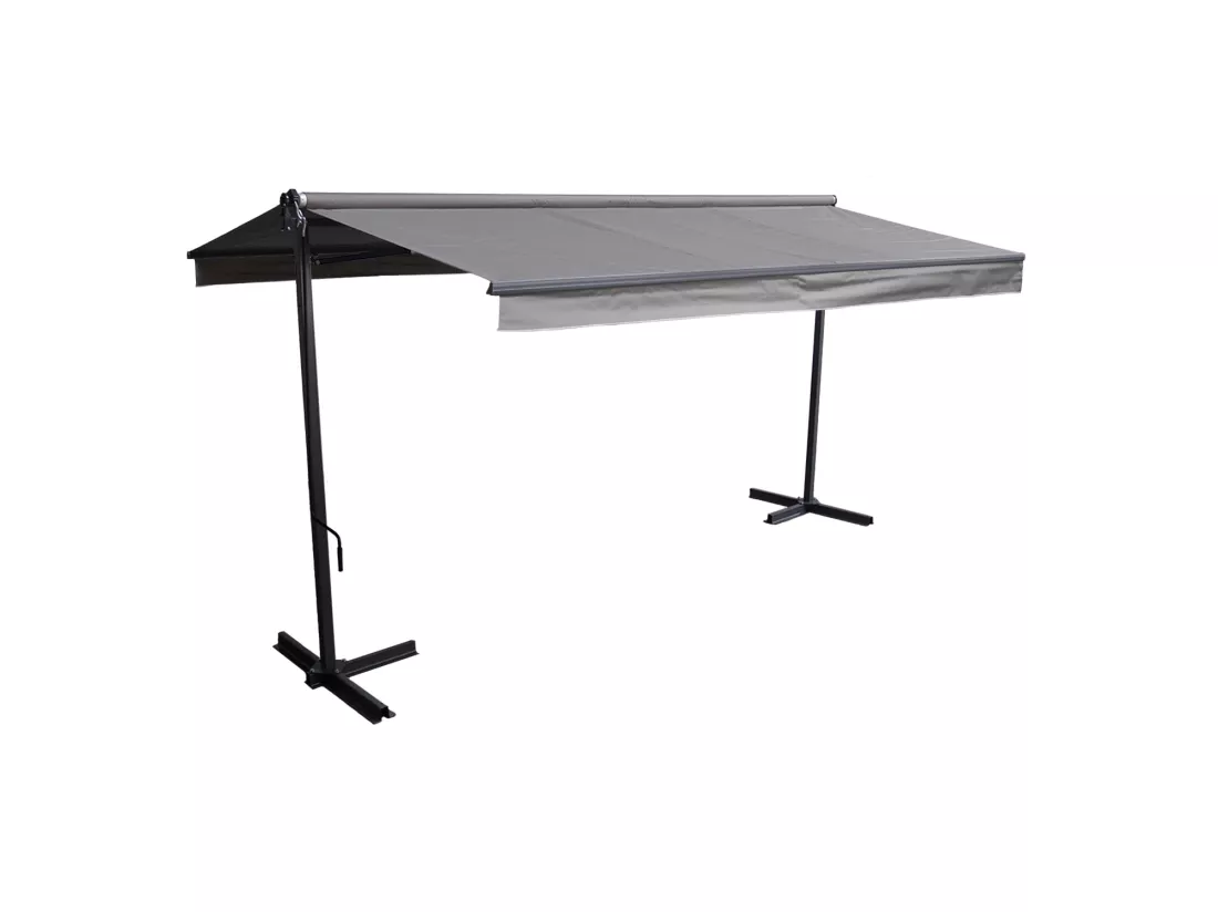 Store double pente FRENE sur pieds 3,95 x 3 m - Toile grise et structure grise - HAPPY GARDEN