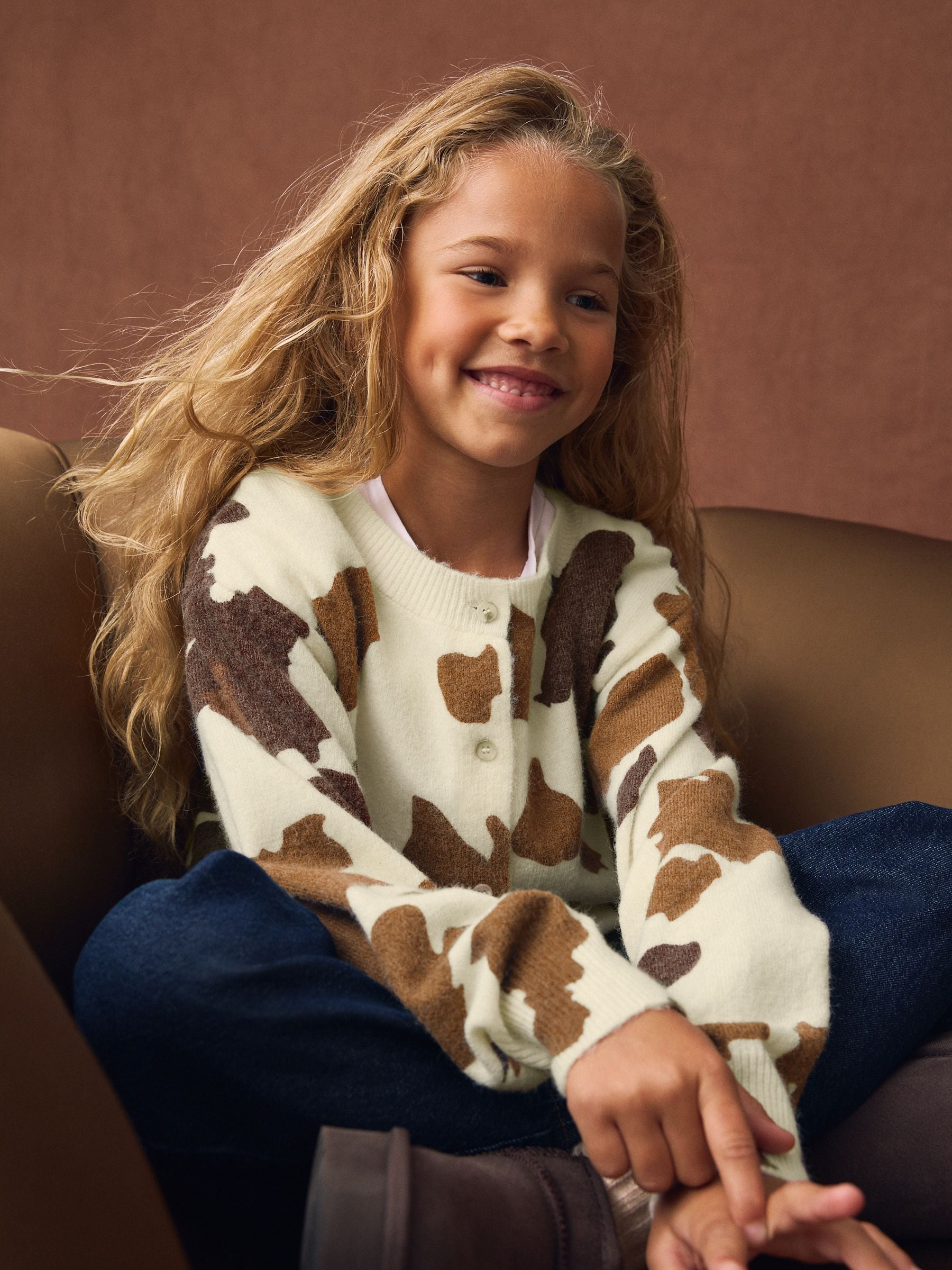 Bruin - Vest met koeienprint (3-16jr)
