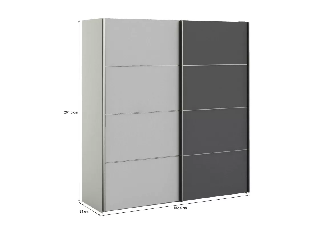 Garde-robe 2 portes Anela, Meubles de chambre, Penderie de plain-pied, Placard à vêtements, 182x64 h202 cm, Gris et Blanc