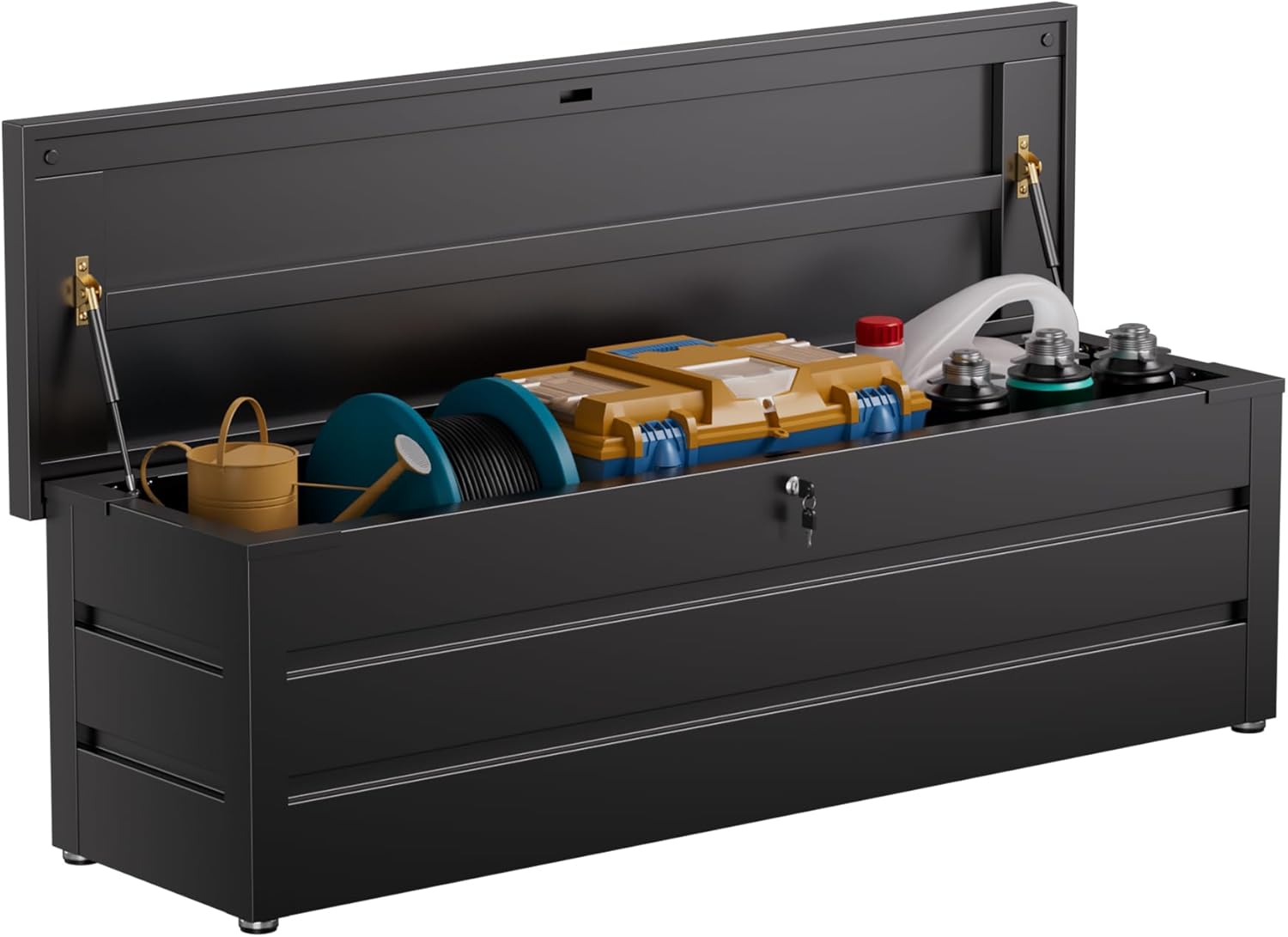 Gartenbox aus Metall in Schwarz 550L | Outdoor Kissenbox für den Garten mit Rostfeste Beschichtung | Outdoor Aufbewahrungsbox/Auflagenbox wasserdicht für Kissen - 180x52x60cm