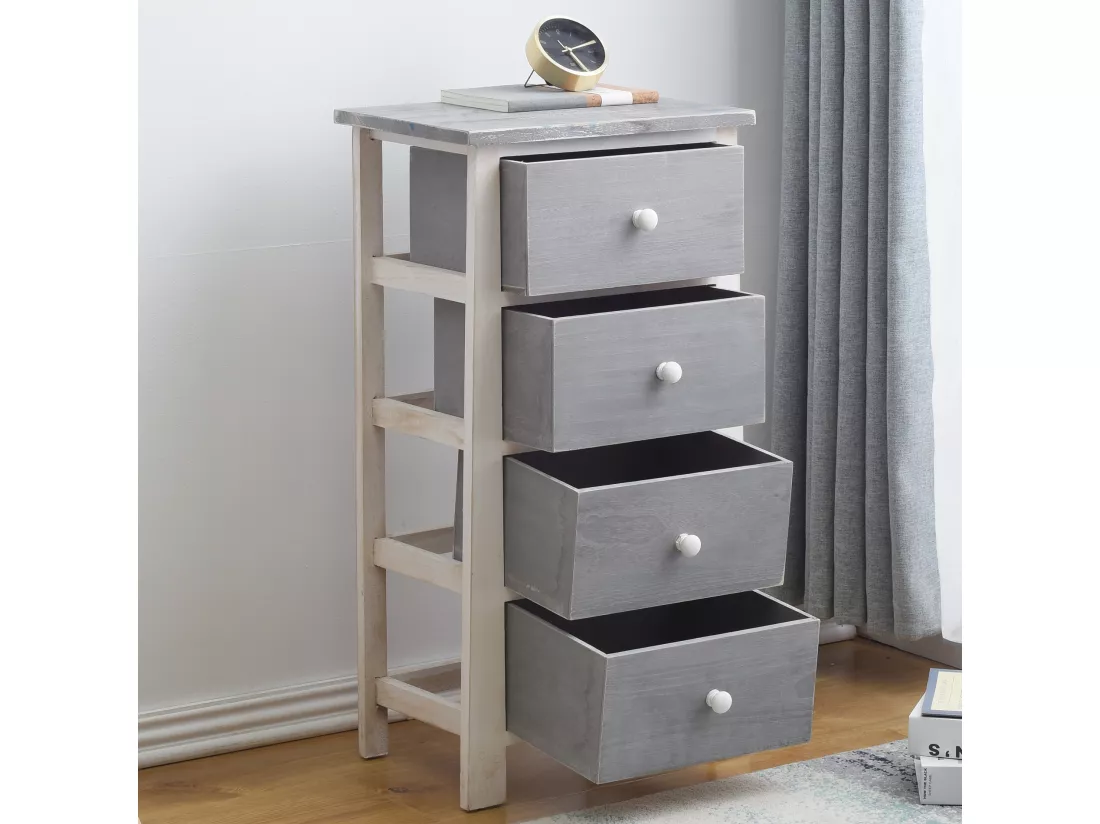Chiffonnier 4 Tiroirs Bois Gris Vintage 73x37x27