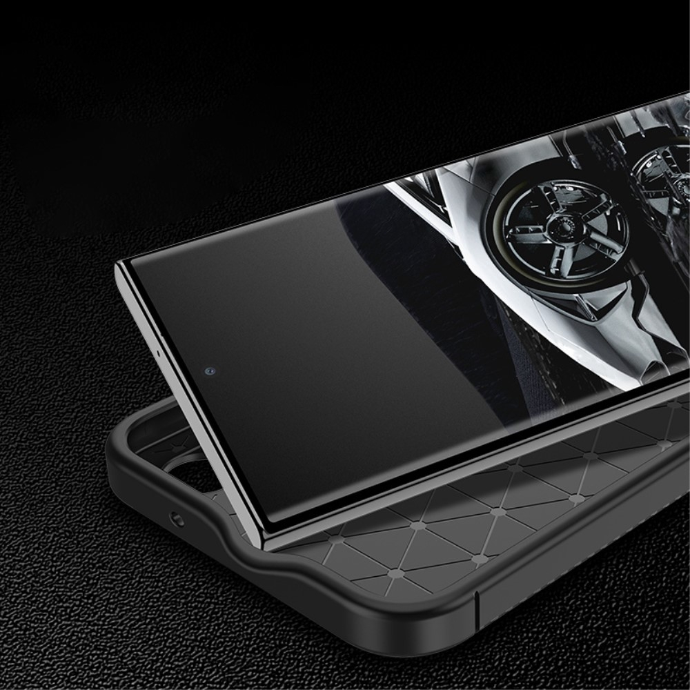 Samsung Galaxy S23 Ultra 5G Gummi Case Schutzhülle mit Air Cushion Fallschutz im Carbon Look - Schwarz