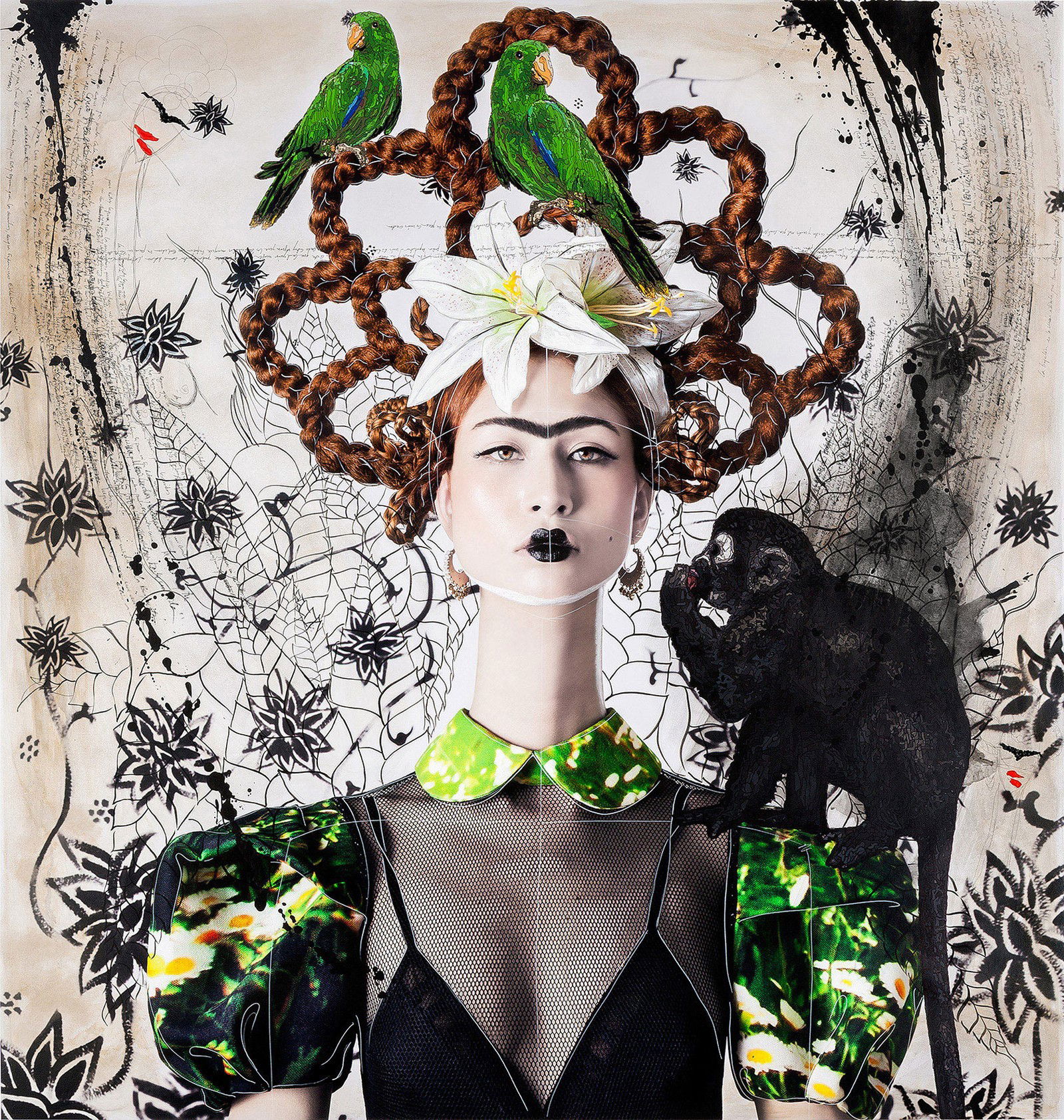 Ginger Haired Frida with Monkey and Parrots by Efren Isaza - Limited Edition. Edition of: 150. Signed.