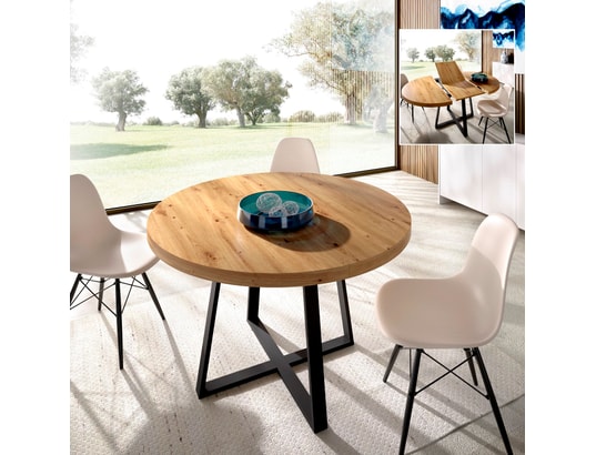 PEGANE - Table de salle à manger Table à manger ronde extensible en bois chêne avec pieds en...