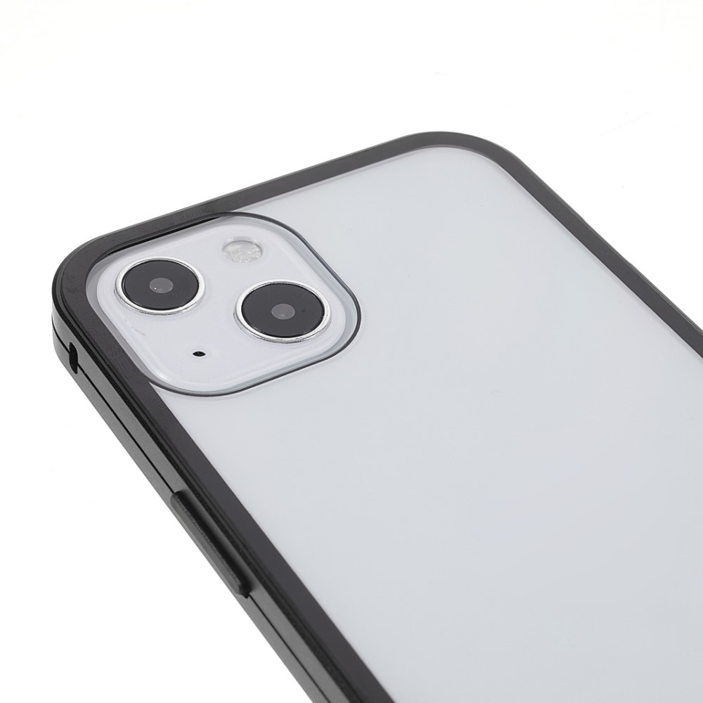iPhone 13 Magnetische Alu Schutzhülle mit Panzer Glas Backcover   Displayschutz (Magnet-Technologie) - Schwarz