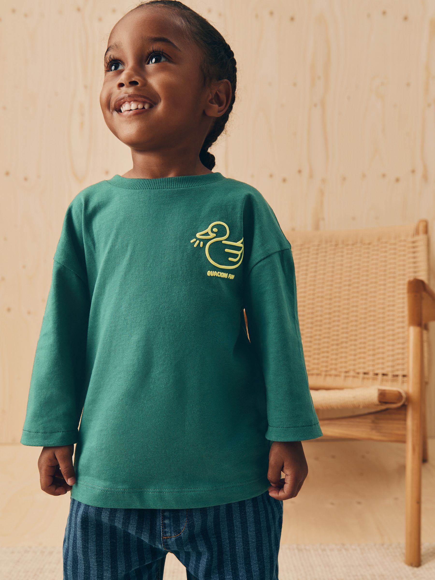 Groen met eenden - Semi-effen T-shirt met lange mouwen (3mnd -7jr)